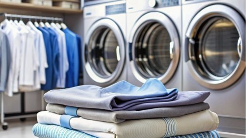 Laundry machines and folded clothes