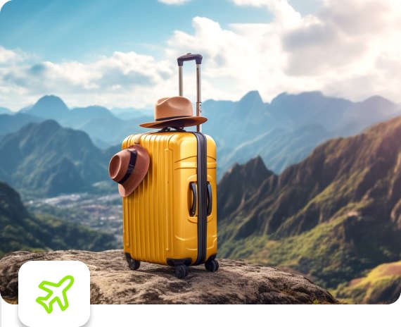 Yellow suitcase on a mountain top